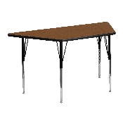 25''W x 45''L Trapezoid Oak HP Laminate Activity Table - Standard Height Adjustable Legs, XU-A2448-TRAP-OAK-H-A-GG
