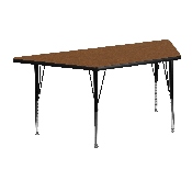 25''W x 45''L Trapezoid Oak HP Laminate Activity Table - Height Adjustable Short Legs, XU-A2448-TRAP-OAK-H-P-GG