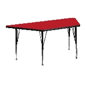 25''W x 45''L Trapezoid Red HP Laminate Activity Table - Height Adjustable Short Legs, XU-A2448-TRAP-RED-H-P-GG