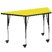 Mobile 25''W x 45''L Trapezoid Yellow HP Laminate Activity Table - Standard Height Adjustable Legs, XU-A2448-TRAP-YEL-H-A-CAS-GG