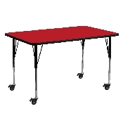 Mobile 24''W x 60''L Rectangular Red HP Laminate Activity Table - Standard Height Adjustable Legs, XU-A2460-REC-RED-H-A-CAS-GG
