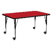 Mobile 24''W x 60''L Rectangular Red HP Laminate Activity Table - Height Adjustable Short Legs, XU-A2460-REC-RED-H-P-CAS-GG