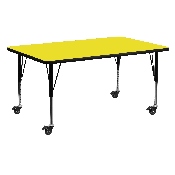 Mobile 24''W x 60''L Rectangular Yellow HP Laminate Activity Table - Height Adjustable Short Legs, XU-A2460-REC-YEL-H-P-CAS-GG
