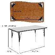 28"W x 47.5"L Rectangular Wave Flexible Collaborative Grey Thermal Laminate Activity Table - Standard Height Adjustable Legs, XU-A3048-CON-GY-T-A-GG