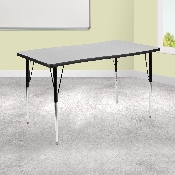 28"W x 47.5"L Rectangular Wave Flexible Collaborative Grey Thermal Laminate Activity Table - Standard Height Adjustable Legs, XU-A3048-CON-GY-T-A-GG