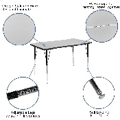 28"W x 47.5"L Rectangular Wave Flexible Collaborative Grey Thermal Laminate Activity Table - Standard Height Adjustable Legs, XU-A3048-CON-GY-T-A-GG