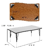 28"W x 47.5"L Rectangular Wave Flexible Collaborative Grey Thermal Laminate Activity Table - Height Adjustable Short Legs, XU-A3048-CON-GY-T-P-GG