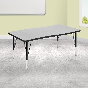 28"W x 47.5"L Rectangular Wave Flexible Collaborative Grey Thermal Laminate Activity Table - Height Adjustable Short Legs, XU-A3048-CON-GY-T-P-GG