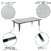 28"W x 47.5"L Rectangular Wave Flexible Collaborative Grey Thermal Laminate Activity Table - Height Adjustable Short Legs, XU-A3048-CON-GY-T-P-GG