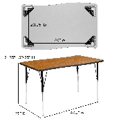 28"W x 47.5"L Rectangular Wave Flexible Collaborative Oak Finish Laminate Activity Table - Standard Height Adjustable Legs, XU-A3048-CON-OAK-T-A-GG