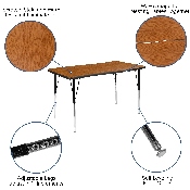 28"W x 47.5"L Rectangular Wave Flexible Collaborative Oak Finish Laminate Activity Table - Standard Height Adjustable Legs, XU-A3048-CON-OAK-T-A-GG
