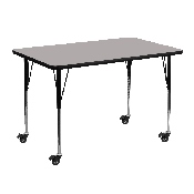 Mobile 30''W x 48''L Rectangular Grey HP Laminate Activity Table - Standard Height Adjustable Legs, XU-A3048-REC-GY-H-A-CAS-GG