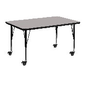 Mobile 30''W x 48''L Rectangular Grey HP Laminate Activity Table - Height Adjustable Short Legs, XU-A3048-REC-GY-H-P-CAS-GG