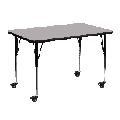 Mobile 30''W x 48''L Rectangular Grey Thermal Laminate Activity Table - Standard Height Adjustable Legs