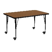 Mobile 30''W x 48''L Rectangular Oak HP Laminate Activity Table - Height Adjustable Short Legs, XU-A3048-REC-OAK-H-P-CAS-GG