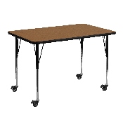 Mobile 30''W x 48''L Rectangular Oak Thermal Laminate Activity Table - Standard Height Adjustable Legs