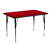 30''W x 48''L Rectangular Red Thermal Laminate Activity Table - Standard Height Adjustable Legs, XU-A3048-REC-RED-T-A-GG