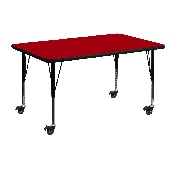 Mobile 30''W x 48''L Rectangular Red Thermal Laminate Activity Table - Height Adjustable Short Legs