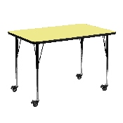 Mobile 30''W x 48''L Rectangular Yellow Thermal Laminate Activity Table - Standard Height Adjustable Legs