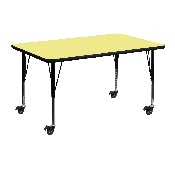 Mobile 30''W x 48''L Rectangular Yellow Thermal Laminate Activity Table - Height Adjustable Short Legs