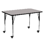 Mobile 30''W x 60''L Rectangular Grey HP Laminate Activity Table - Standard Height Adjustable Legs, XU-A3060-REC-GY-H-A-CAS-GG