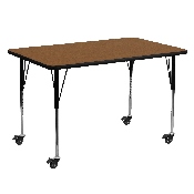 Mobile 30''W x 60''L Rectangular Oak HP Laminate Activity Table - Standard Height Adjustable Legs, XU-A3060-REC-OAK-H-A-CAS-GG