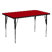 30''W x 60''L Rectangular Red Thermal Laminate Activity Table - Standard Height Adjustable Legs, XU-A3060-REC-RED-T-A-GG