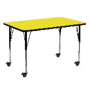 Mobile 30''W x 60''L Rectangular Yellow HP Laminate Activity Table - Standard Height Adjustable Legs