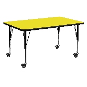 Mobile 30''W x 60''L Rectangular Yellow HP Laminate Activity Table - Height Adjustable Short Legs, XU-A3060-REC-YEL-H-P-CAS-GG