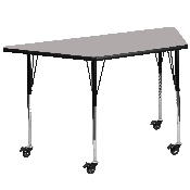 Mobile 29.5''W x 57.25''L Trapezoid Grey HP Laminate Activity Table - Standard Height Adjustable Legs, XU-A3060-TRAP-GY-H-A-CAS-GG