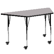 Mobile 29.5''W x 57.25''L Trapezoid Grey Thermal Laminate Activity Table - Standard Height Adjustable Legs, XU-A3060-TRAP-GY-T-A-CAS-GG