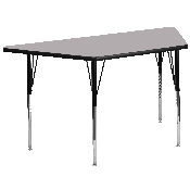 29.5''W x 57.25''L Trapezoid Grey Thermal Laminate Activity Table - Standard Height Adjustable Legs, XU-A3060-TRAP-GY-T-A-GG