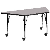 Mobile 29.5''W x 57.25''L Trapezoid Grey Thermal Laminate Activity Table - Height Adjustable Short Legs, XU-A3060-TRAP-GY-T-P-CAS-GG