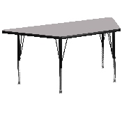 29.5''W x 57.25''L Trapezoid Grey Thermal Laminate Activity Table - Height Adjustable Short Legs, XU-A3060-TRAP-GY-T-P-GG