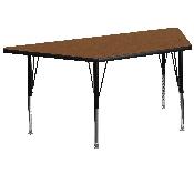 29.5''W x 57.25''L Trapezoid Oak HP Laminate Activity Table - Height Adjustable Short Legs, XU-A3060-TRAP-OAK-H-P-GG