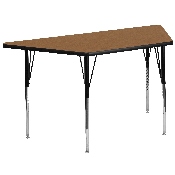 29.5''W x 57.25''L Trapezoid Oak Thermal Laminate Activity Table - Standard Height Adjustable Legs, XU-A3060-TRAP-OAK-T-A-GG