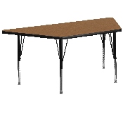 29.5''W x 57.25''L Trapezoid Oak Thermal Laminate Activity Table - Height Adjustable Short Legs, XU-A3060-TRAP-OAK-T-P-GG