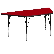 29.5''W x 57.25''L Trapezoid Red Thermal Laminate Activity Table - Height Adjustable Short Legs, XU-A3060-TRAP-RED-T-P-GG