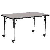 Mobile 30''W x 72''L Rectangular Grey HP Laminate Activity Table - Standard Height Adjustable Legs, XU-A3072-REC-GY-H-A-CAS-GG
