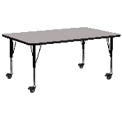 Mobile 30''W x 72''L Rectangular Grey HP Laminate Activity Table - Height Adjustable Short Legs, XU-A3072-REC-GY-H-P-CAS-GG