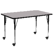 Mobile 30''W x 72''L Rectangular Grey Thermal Laminate Activity Table - Standard Height Adjustable Legs