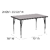 30''W x 72''L Rectangular Grey Thermal Laminate Activity Table - Standard Height Adjustable Legs, XU-A3072-REC-GY-T-A-GG