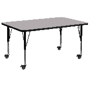 Mobile 30''W x 72''L Rectangular Grey Thermal Laminate Activity Table - Height Adjustable Short Legs