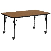 Mobile 30''W x 72''L Rectangular Oak Thermal Laminate Activity Table - Height Adjustable Short Legs