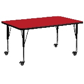 Mobile 30''W x 72''L Rectangular Red HP Laminate Activity Table - Height Adjustable Short Legs, XU-A3072-REC-RED-H-P-CAS-GG