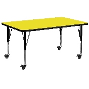 Mobile 30''W x 72''L Rectangular Yellow HP Laminate Activity Table - Height Adjustable Short Legs, XU-A3072-REC-YEL-H-P-CAS-GG
