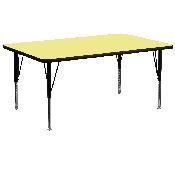 30''W x 72''L Rectangular Yellow Thermal Laminate Activity Table - Height Adjustable Short Legs, XU-A3072-REC-YEL-T-P-GG