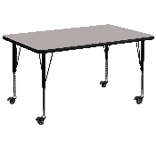 Mobile 36''W x 72''L Rectangular Grey HP Laminate Activity Table - Height Adjustable Short Legs, XU-A3672-REC-GY-H-P-CAS-GG