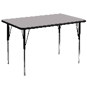 36''W x 72''L Rectangular Grey Thermal Laminate Activity Table - Standard Height Adjustable Legs, XU-A3672-REC-GY-T-A-GG