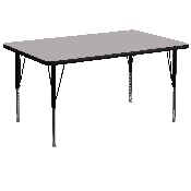 36''W x 72''L Rectangular Grey Thermal Laminate Activity Table - Height Adjustable Short Legs, XU-A3672-REC-GY-T-P-GG